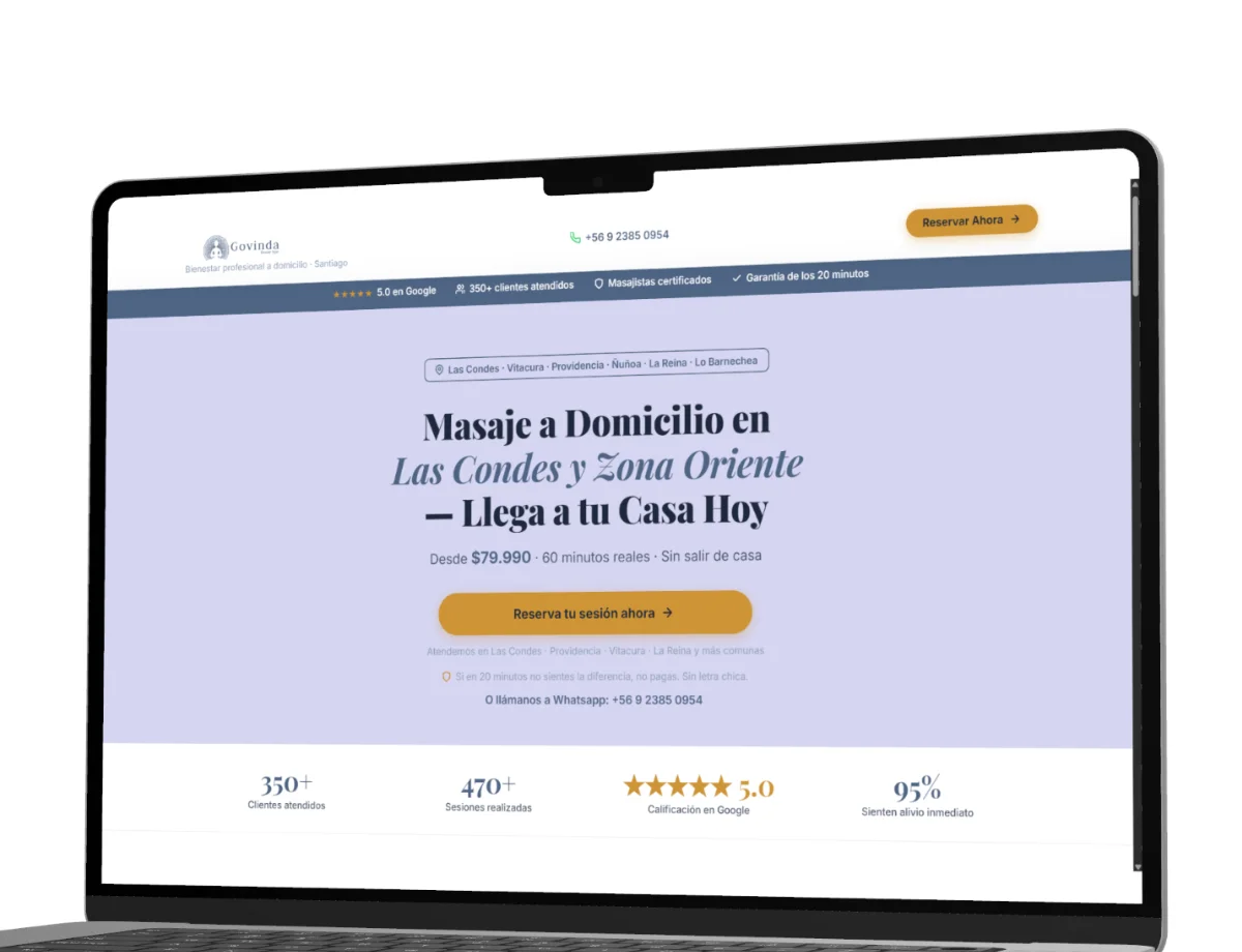 Sitio web Govinda Masajes a domicilio — JPEdesign Chile